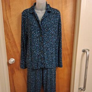 Soma women's blue animal print pj top bottoms 2 PC set size S Rayon soft